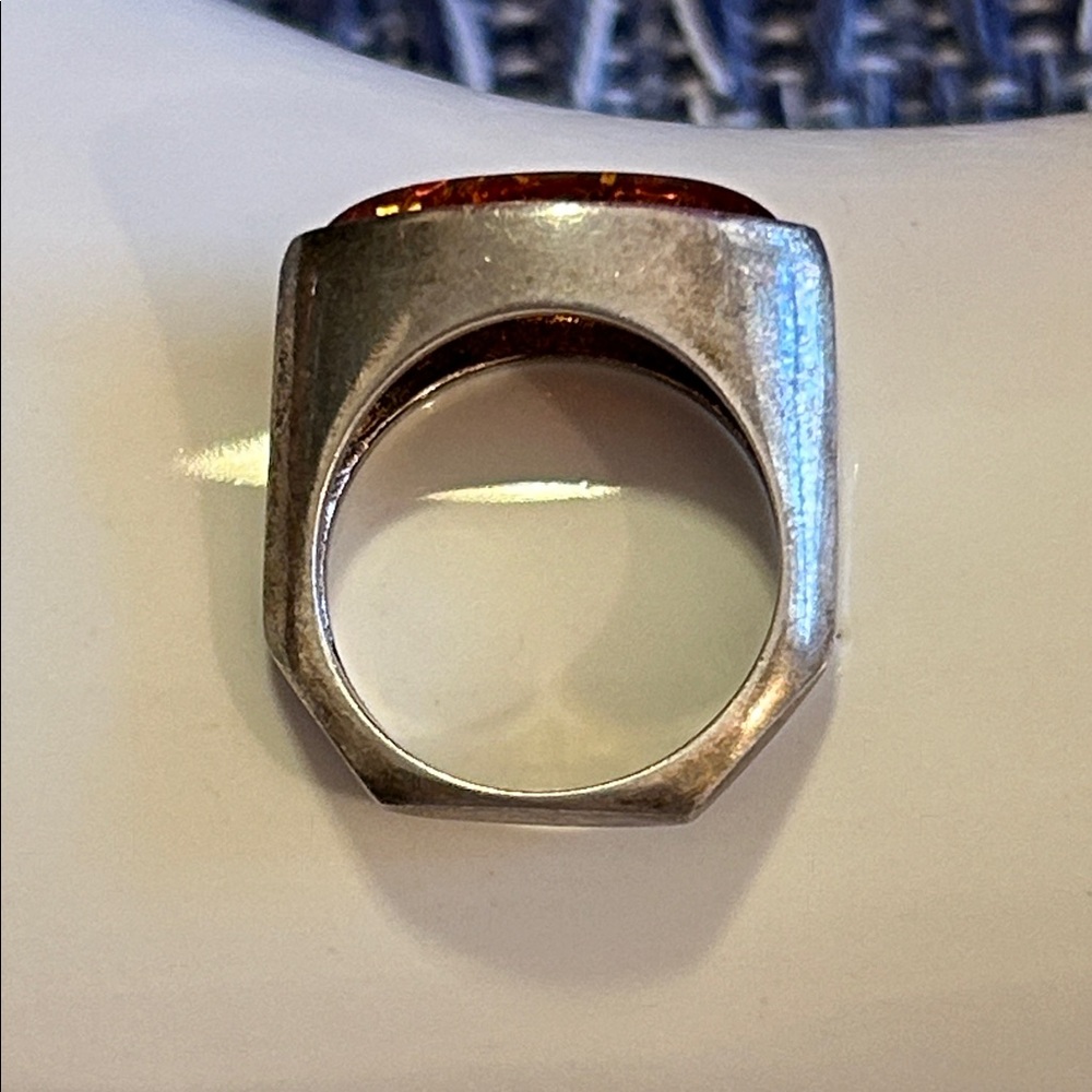 Amber Gemstone Sterling Ring - Picture 3 of 6